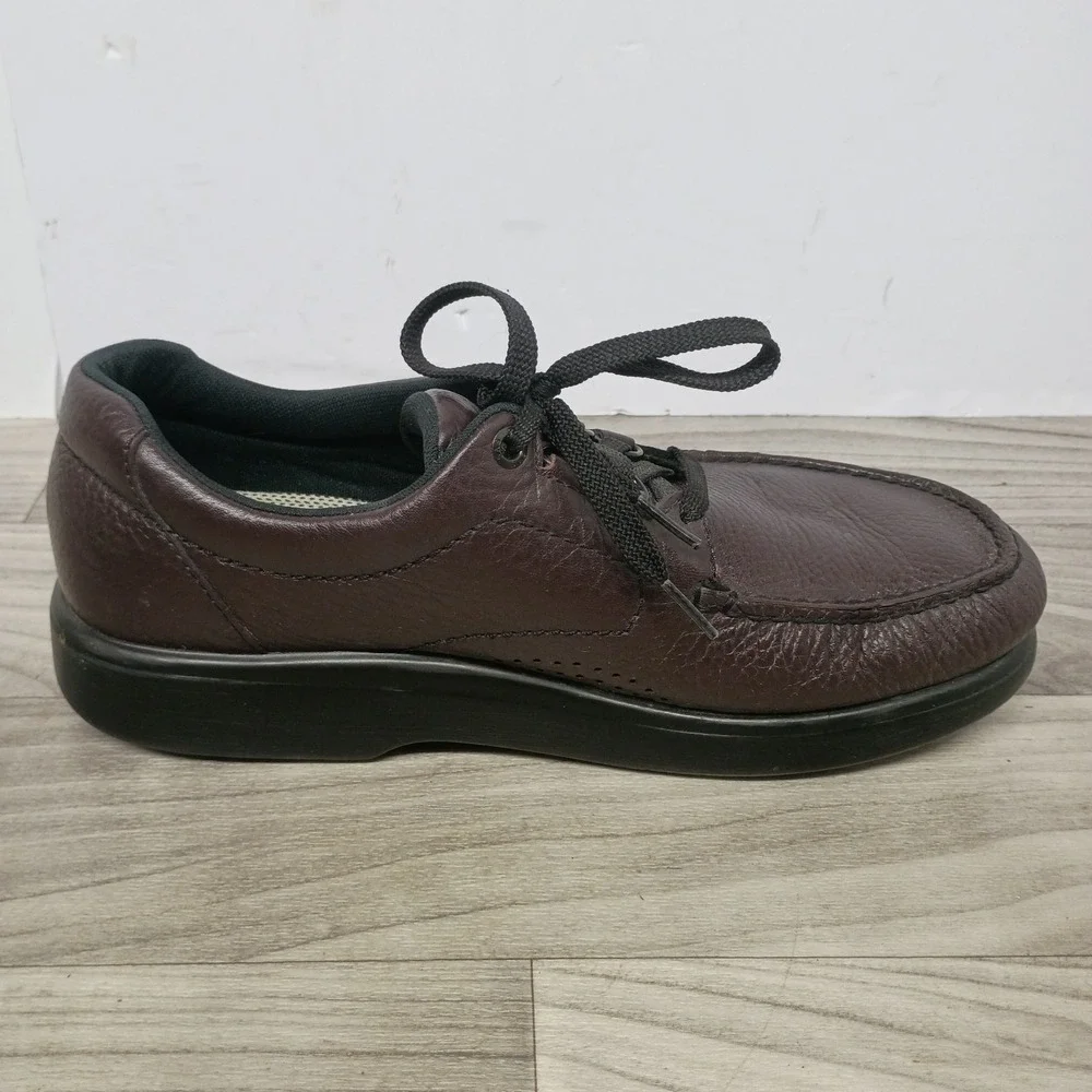 SAS Bout Time Men's 9.5 M Brown Leather Lace Up Loafer Moc Toe Comfort Shoes